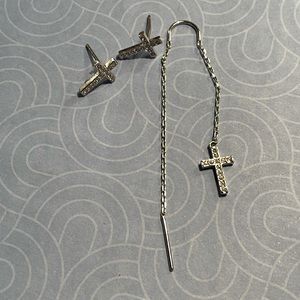 Swarovski Brand Silver Asymmetrical Crystal Cross Earrings